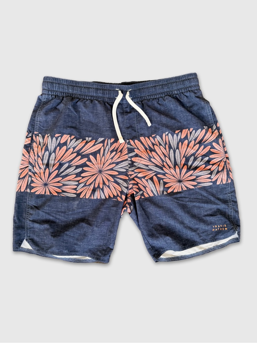 Travis Mathew Blue Elastic Waist Swim Shorts with Logo